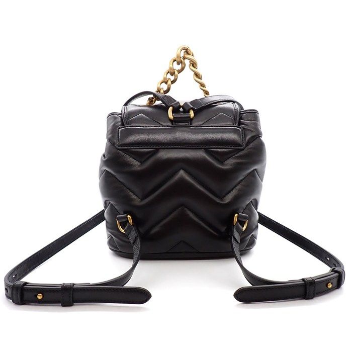 Gucci Backpack GG Marmont Chain Handle Mini Black Leather Gold — view 2