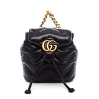 Gucci Backpack GG Marmont Chain Handle Mini Black Leather Gold