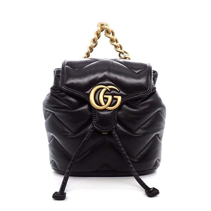 Gucci Backpack GG Marmont Chain Handle Mini Black Leather Gold