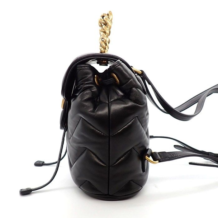 Gucci Backpack GG Marmont Chain Handle Mini Black Leather Gold — view 3