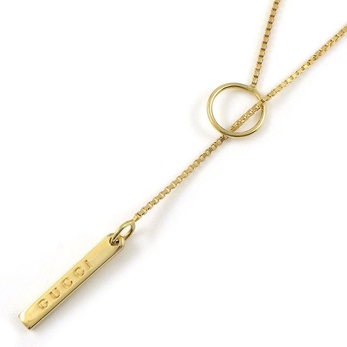 Gucci Necklace Lariat Logo Plate Venetian Chain 18k Yellow Gold