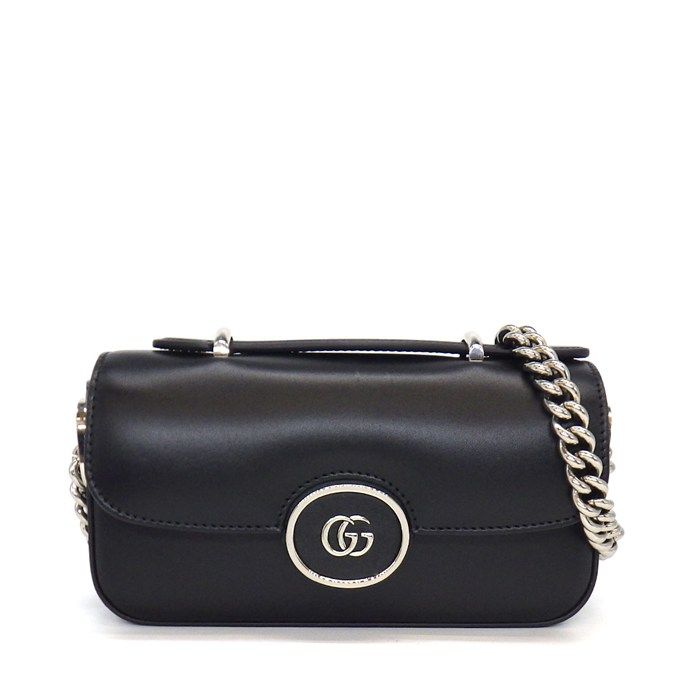 Gucci 2-Way 3way Petit GG Shoulder Bag Black Leather Silver