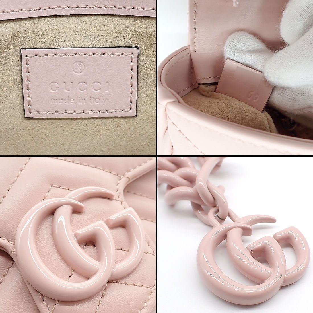 Gucci Waist Bag GG Marmont Mini Pink Chez Blanc Quilted Leather — view 6