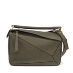 Loewe Shoulder Bag Puzzle Small Dark Khaki Green Classic Calf Gold