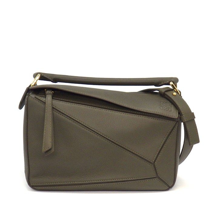 Loewe Shoulder Bag Puzzle Small Dark Khaki Green Classic Calf Gold