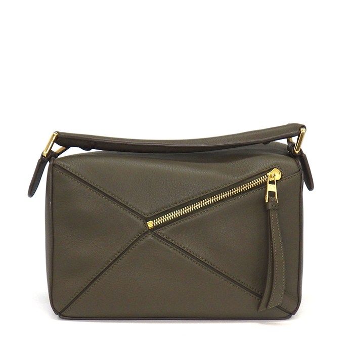 Loewe Shoulder Bag Puzzle Small Dark Khaki Green Classic Calf Gold — view 2