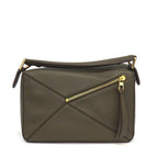 Loewe Shoulder Bag Puzzle Small Dark Khaki Green Classic Calf Gold — view 2