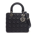 Dior Handbag Lady Dior Black Cannage Lambskin Gunmetal