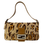 Fendi Handbag Mamma Bucket Beige Light Brown Dark Leopard Print Leather