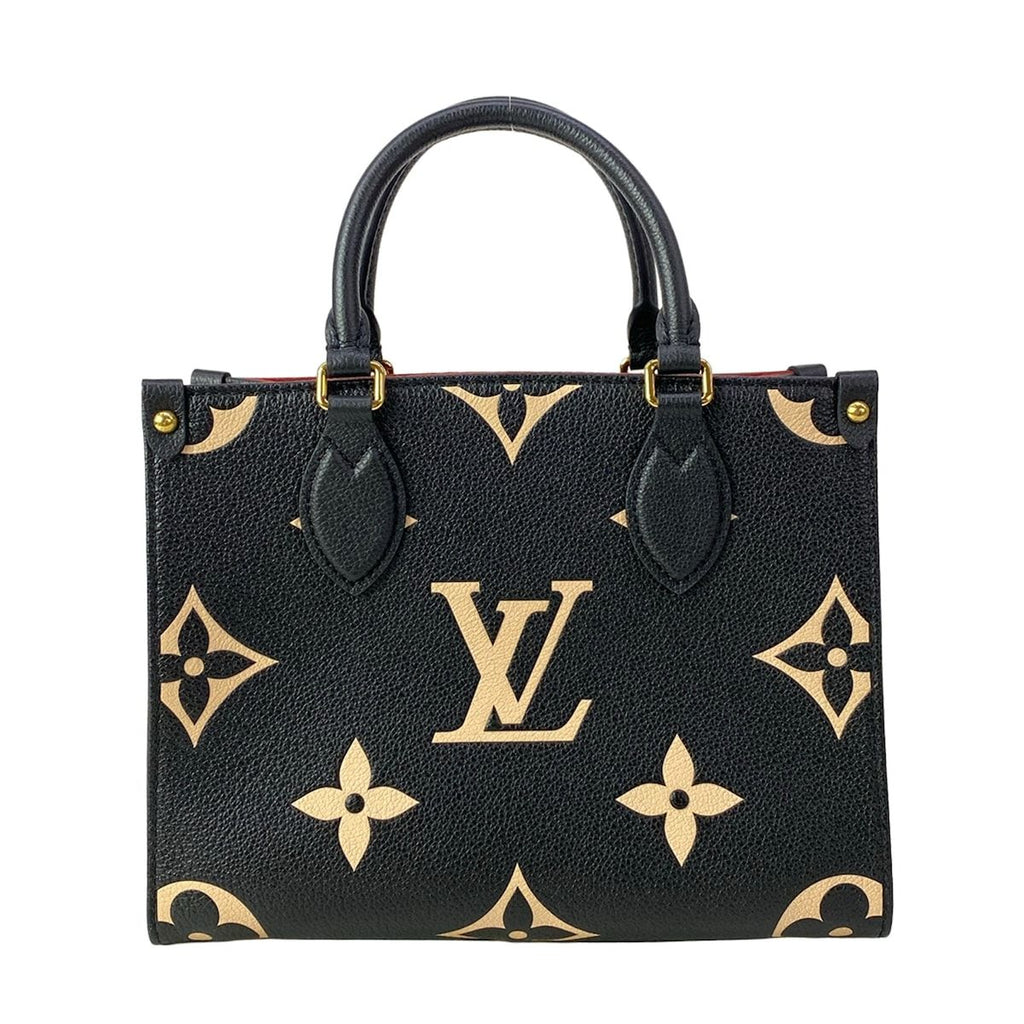 Louis Vuitton Tote Monogram Empreinte On The Go PM Black Beige Leather Cowhide