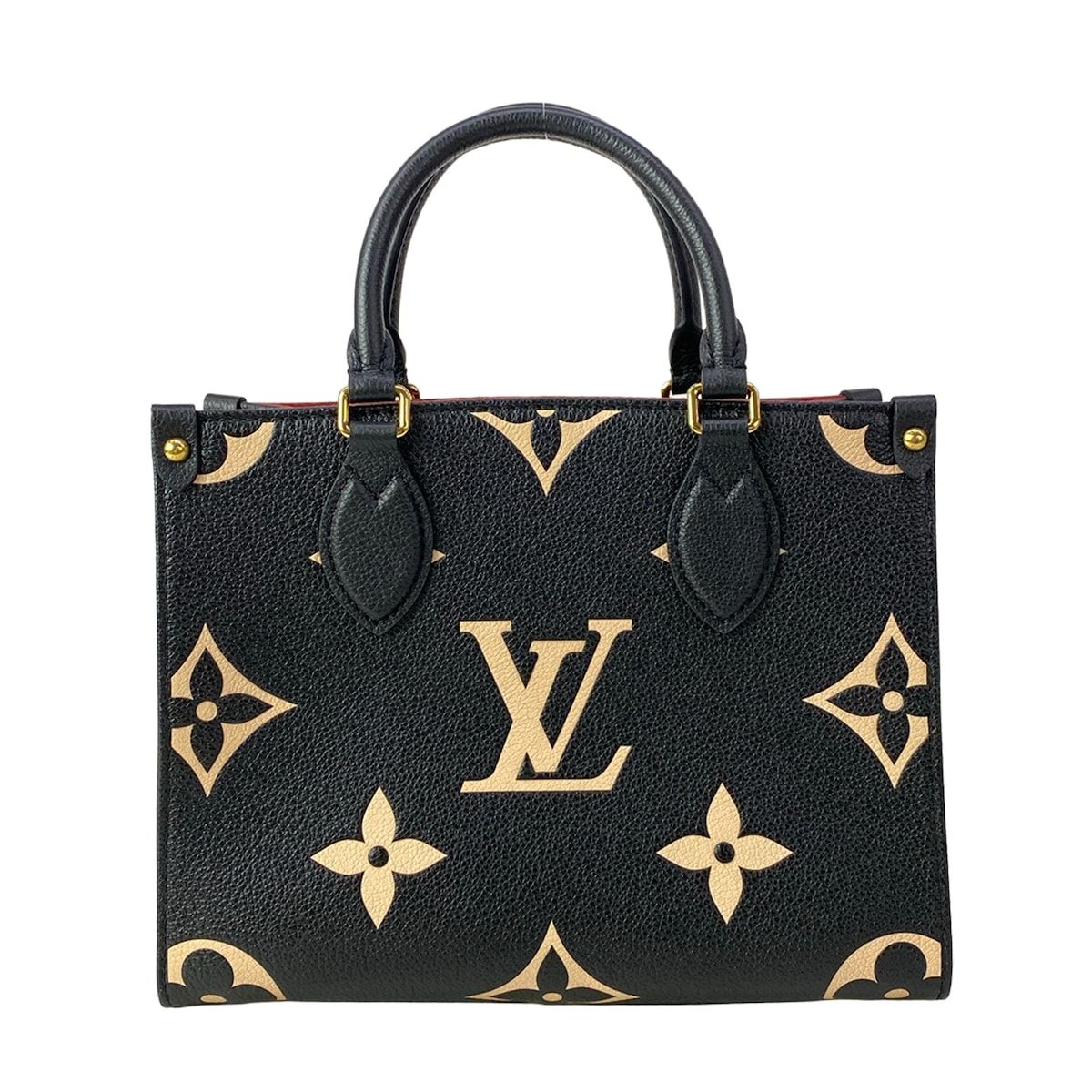 Louis Vuitton Tote Monogram Empreinte On The Go PM Black Beige Leather Cowhide