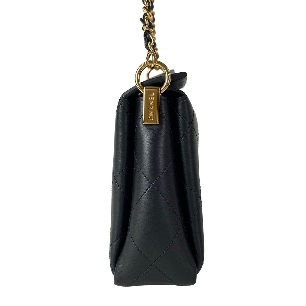 Chanel Shoulder Bag Quilted Black Metal Chain Gold — view 2