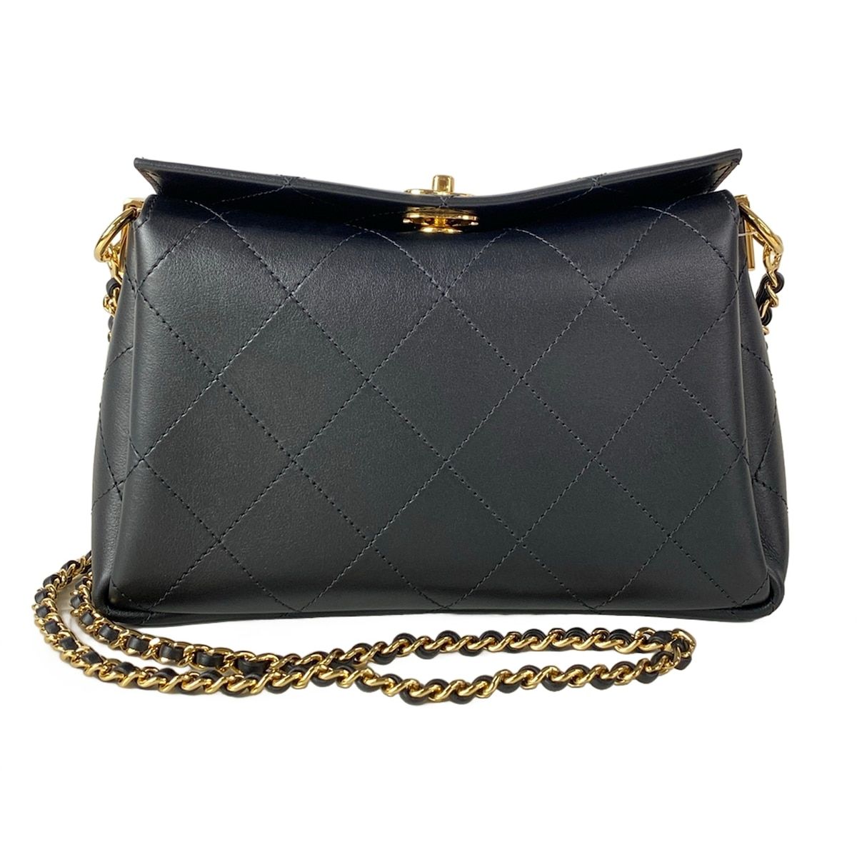 Chanel Shoulder Bag Quilted Black Metal Chain Gold