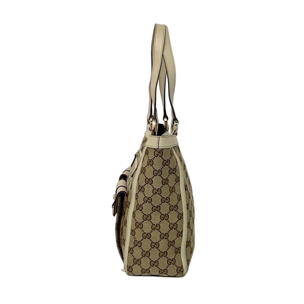 Gucci Shoulder Bag GG Pattern Ivory Brown Leather — view 4