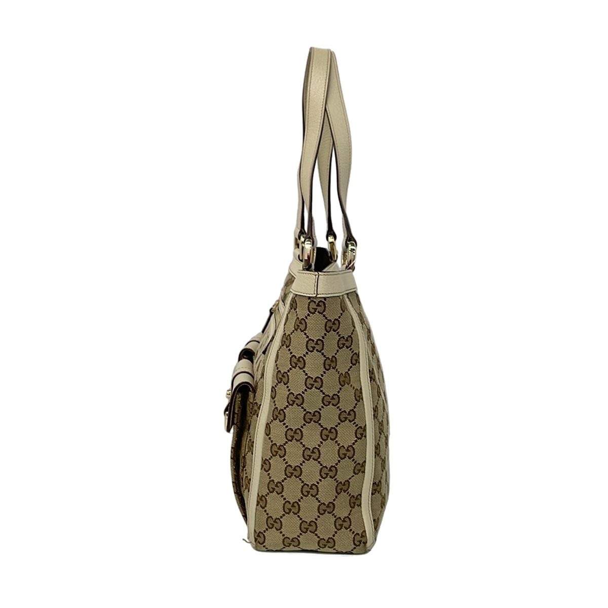 Gucci Shoulder Bag GG Pattern Ivory Brown Leather — view 4