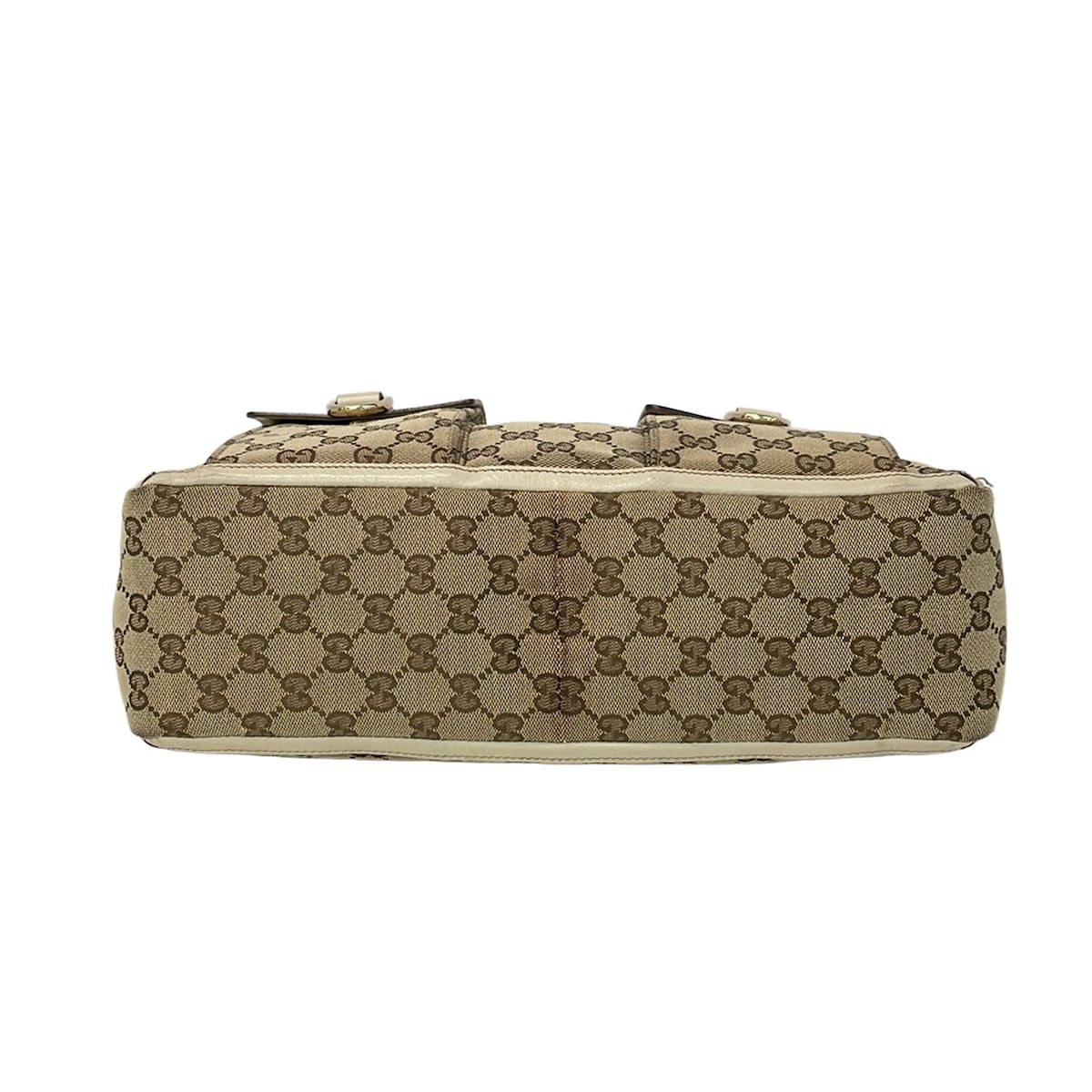 Gucci Shoulder Bag GG Pattern Ivory Brown Leather — view 5