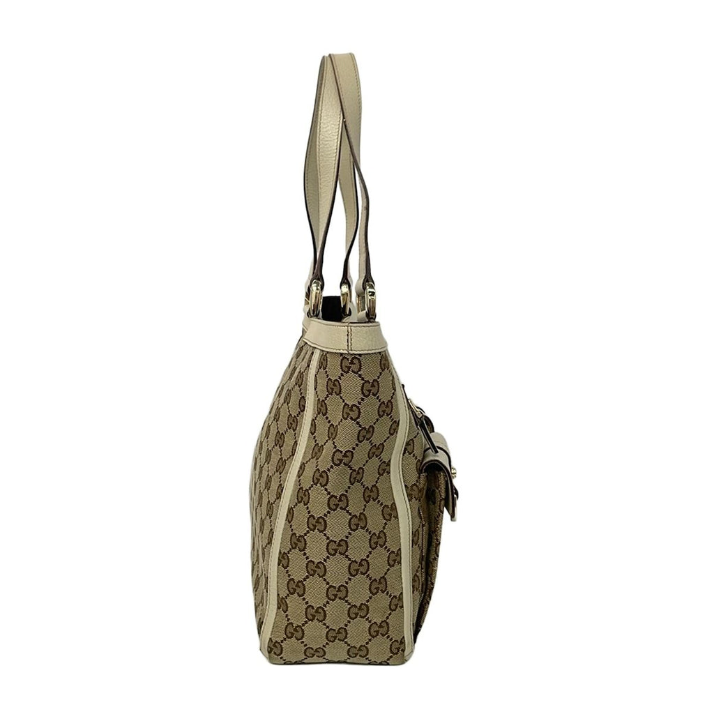 Gucci Shoulder Bag GG Pattern Ivory Brown Leather — view 2