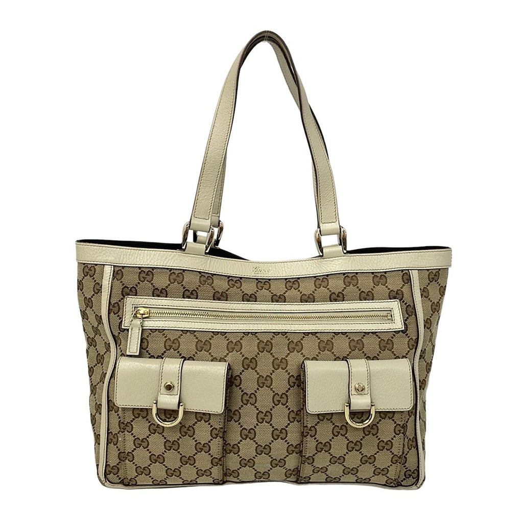 Gucci Shoulder Bag GG Pattern Ivory Brown Leather