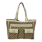 Gucci Shoulder Bag GG Pattern Ivory Brown Leather