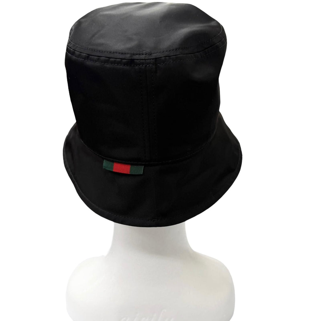 Gucci Web Stripe Embossed Logo Bucket Hat Black M 58 — view 3
