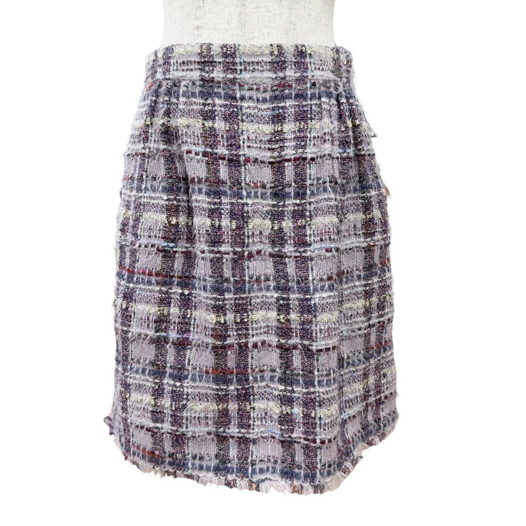 Chanel Coco Button Lame Thread Sequins Mohair Blend Tweed Skirt Purple 36