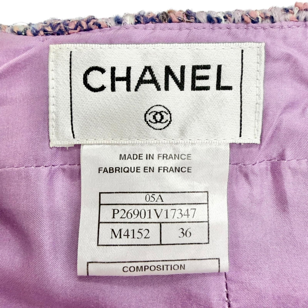 Chanel Coco Button Lame Thread Sequins Mohair Blend Tweed Skirt Purple 36 — view 8