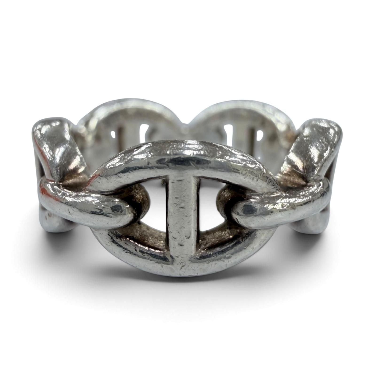 Hermes Enchainee PM Chaine D'ancre Ring Silver