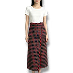 Chanel Knit Long Skirt Plaid Pattern Black Red 38