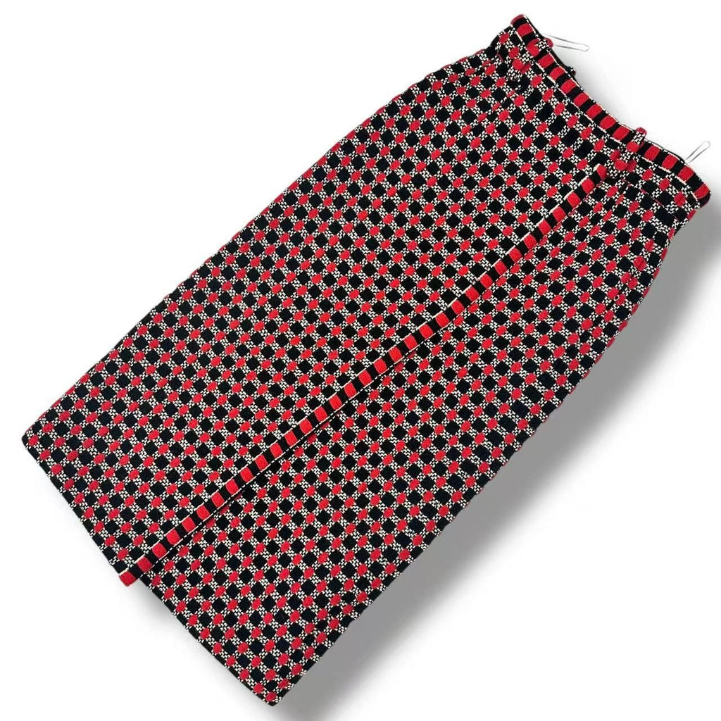 Chanel Knit Long Skirt Plaid Pattern Black Red 38 — view 2