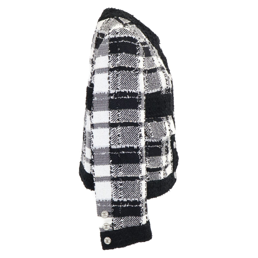 Chanel CC Logo Button Tweed Collarless Jacket 34 — view 2