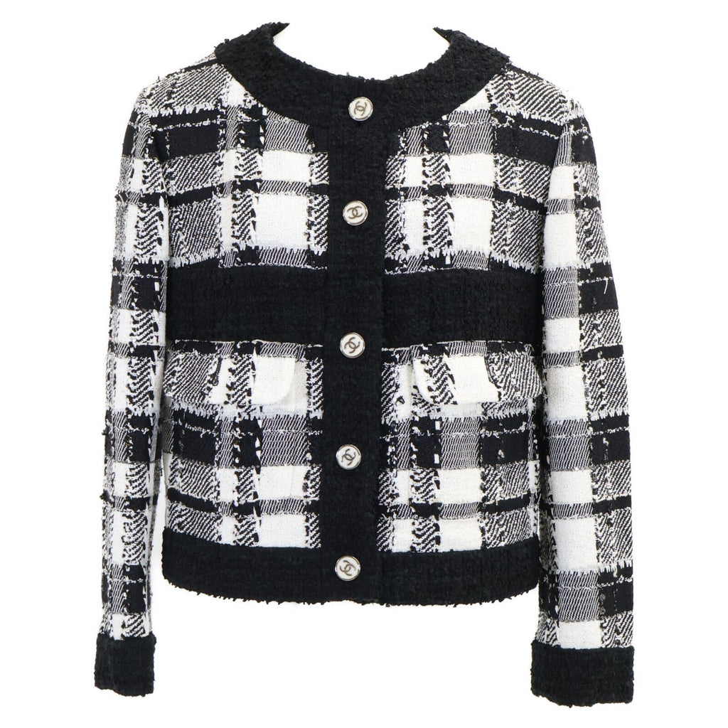 Chanel CC Logo Button Tweed Collarless Jacket 34