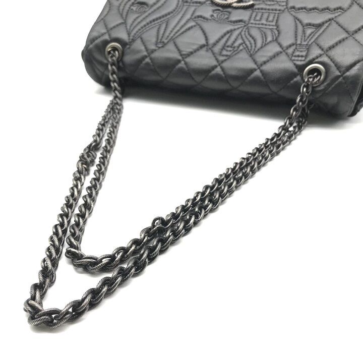 Chanel CC Logo Quilted Paris Moscow Chain Shoulder Bag Vintage Black — view 7