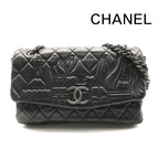 Chanel CC Logo Quilted Paris Moscow Chain Shoulder Bag Vintage Black