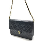 Chanel Shoulder Bag Chain Flap Gold Vintage Black — view 2