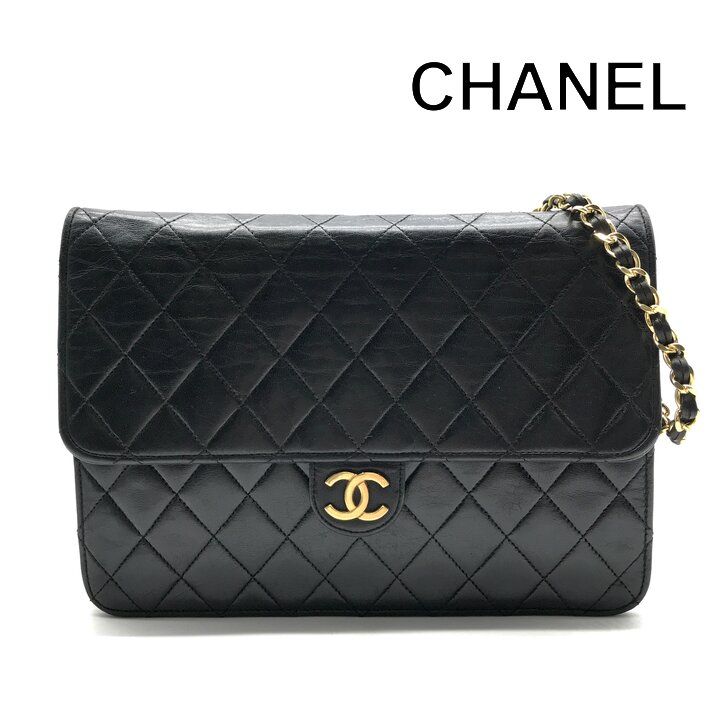 Chanel Shoulder Bag Chain Flap Gold Vintage Black