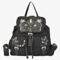 Prada Tessuto Nylon Robot Backpack Saffiano Leather Studs Metal Black