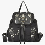 Prada Tessuto Nylon Robot Backpack Saffiano Leather Studs Metal Black