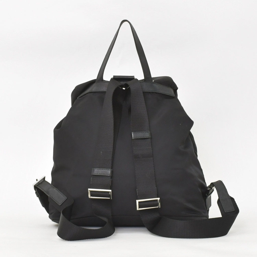 Prada Tessuto Nylon Robot Backpack Saffiano Leather Studs Metal Black — view 3