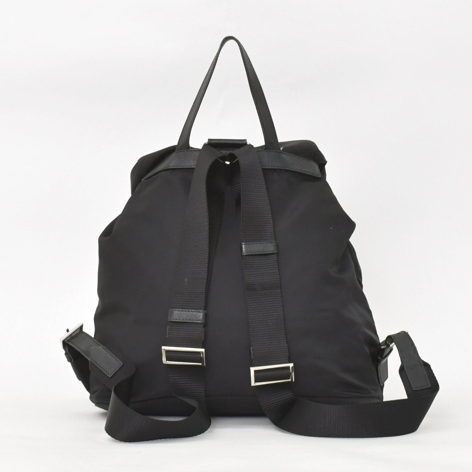 Prada Tessuto Nylon Robot Backpack Saffiano Leather Studs Metal Black — view 3