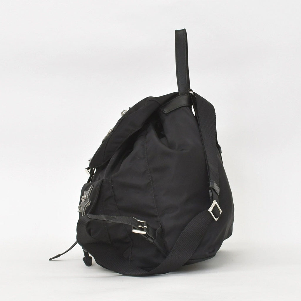 Prada Tessuto Nylon Robot Backpack Saffiano Leather Studs Metal Black — view 2