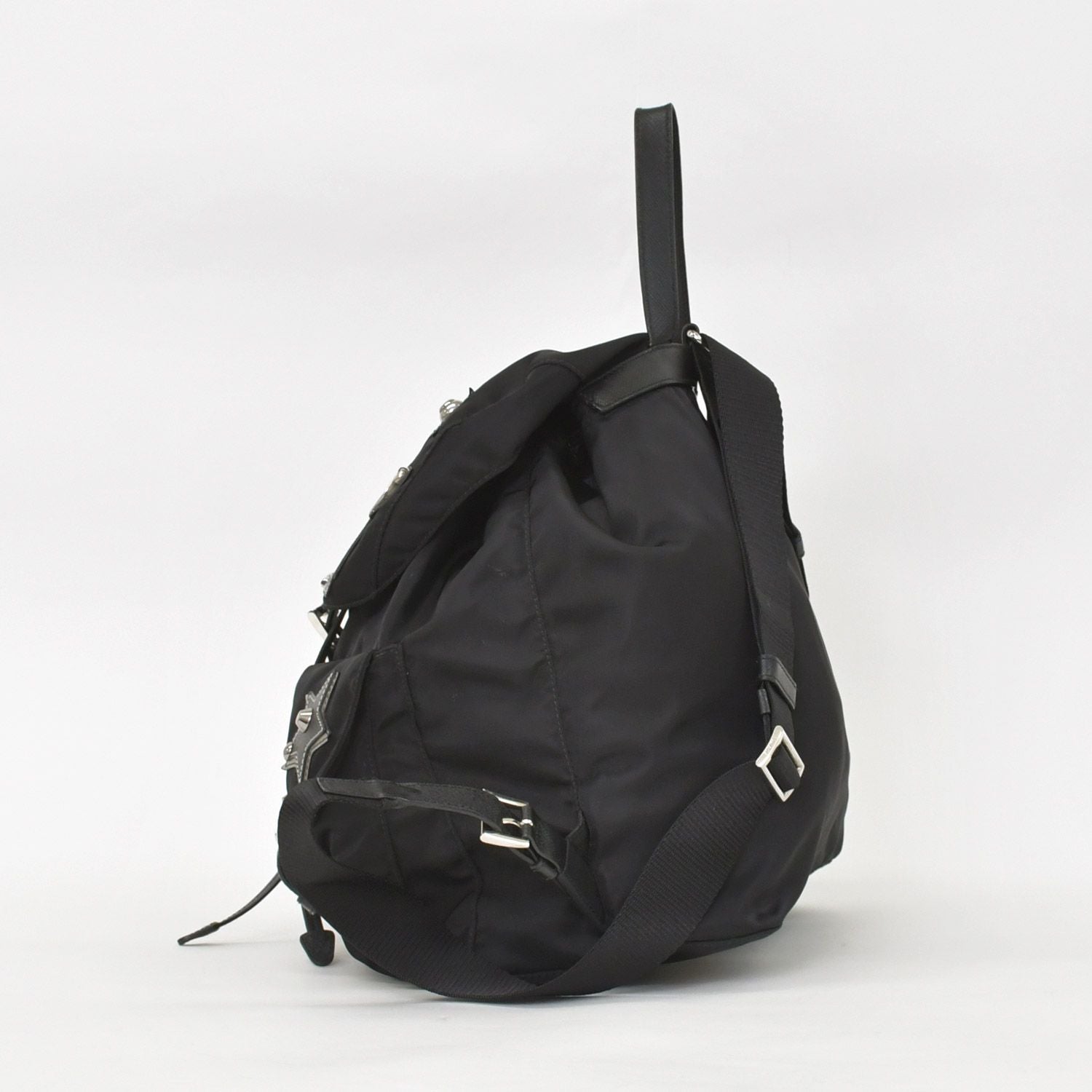 Prada Tessuto Nylon Robot Backpack Saffiano Leather Studs Metal Black — view 2