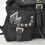 Prada Tessuto Nylon Robot Backpack Saffiano Leather Studs Metal Black — view 5