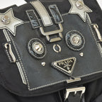 Prada Tessuto Nylon Robot Backpack Saffiano Leather Studs Metal Black — view 4