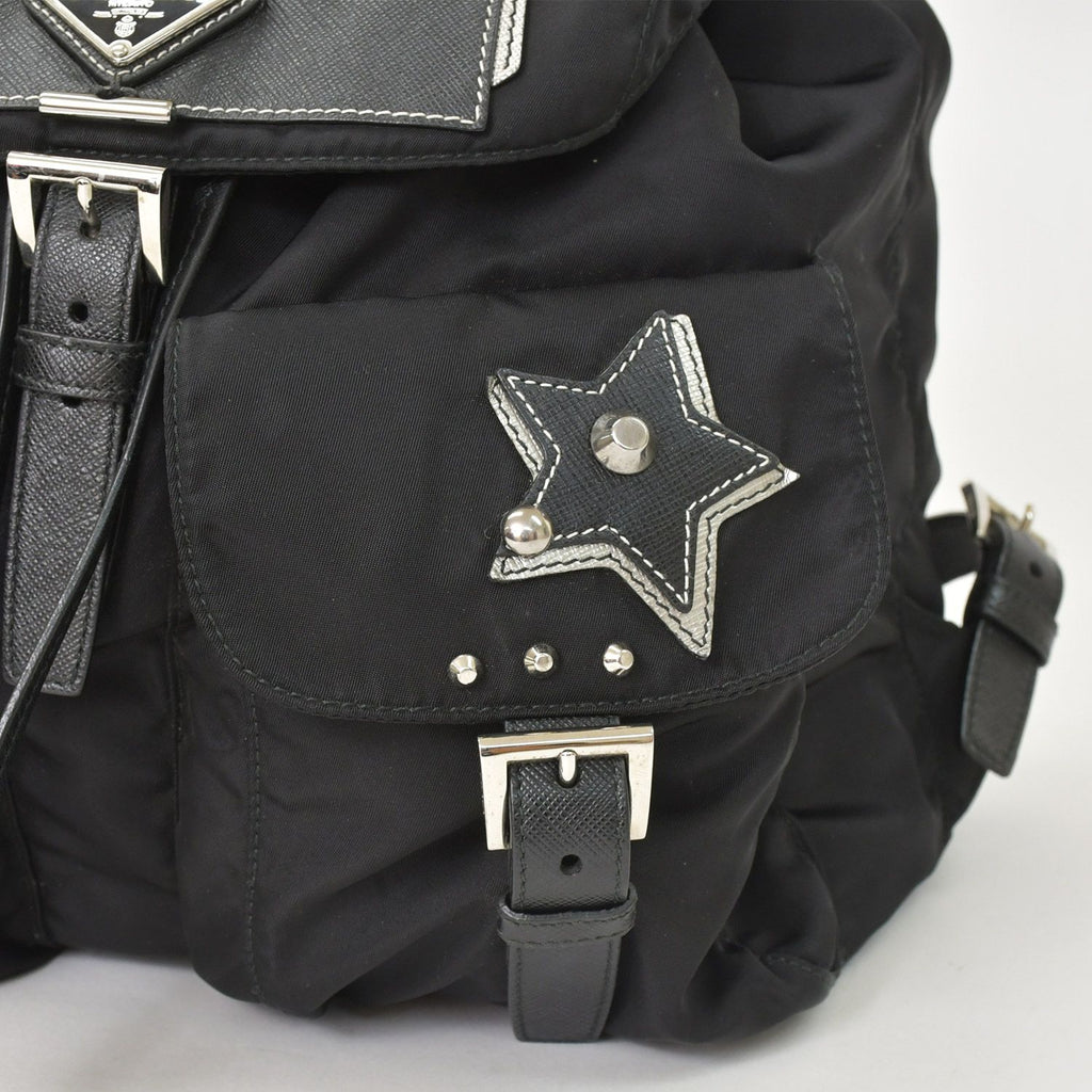 Prada Tessuto Nylon Robot Backpack Saffiano Leather Studs Metal Black — view 6
