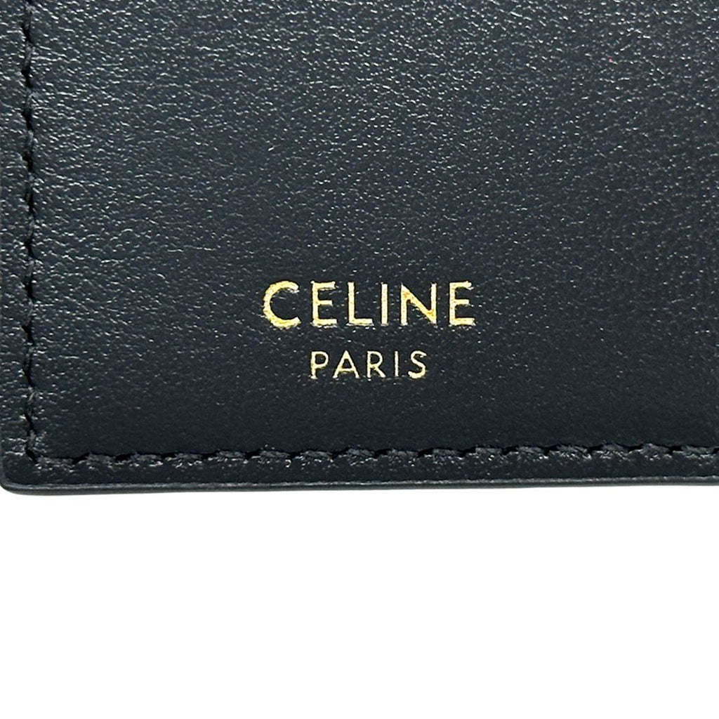 Celine Card Case Shiny Calfskin Bifold Triomphe Holder Black Gold Small Compact — view 5