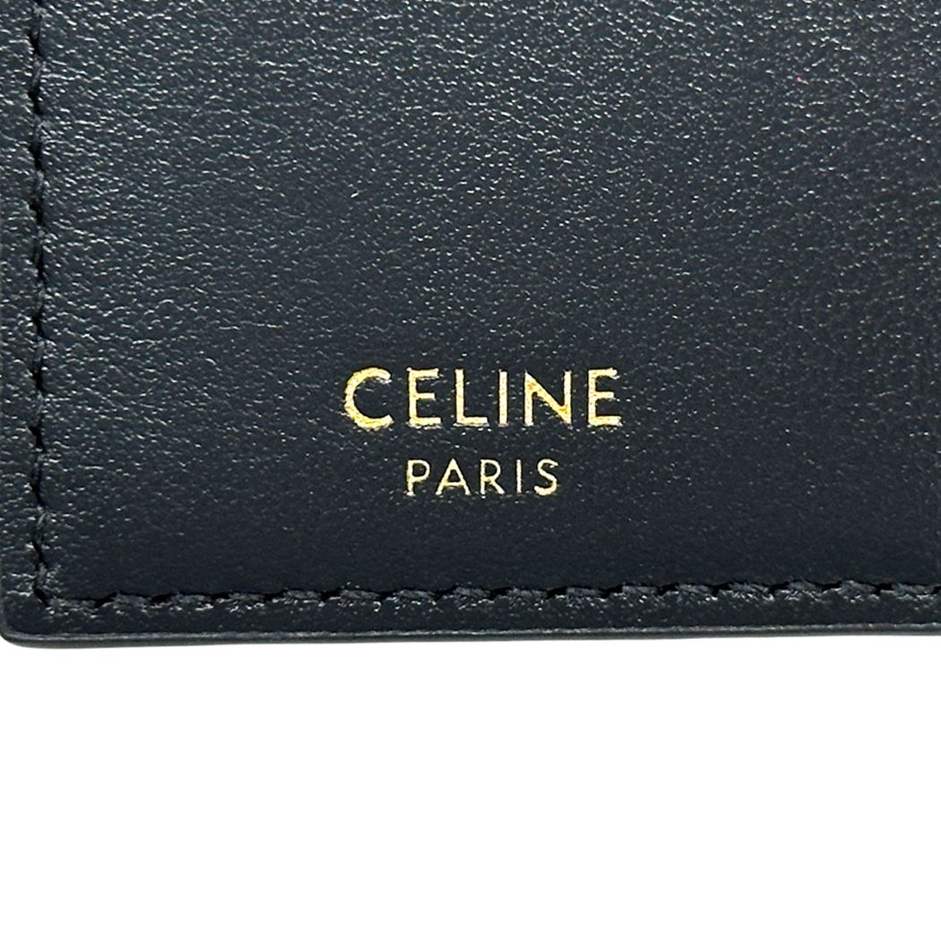 Celine Card Case Shiny Calfskin Bifold Triomphe Holder Black Gold Small Compact — view 5