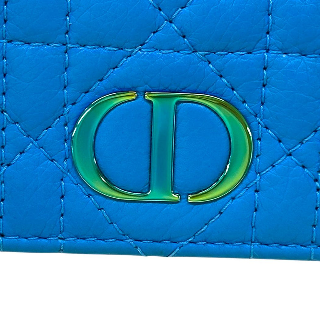 Dior Wallet Calo Trifold Leather Blue Compact Quilted — view 8