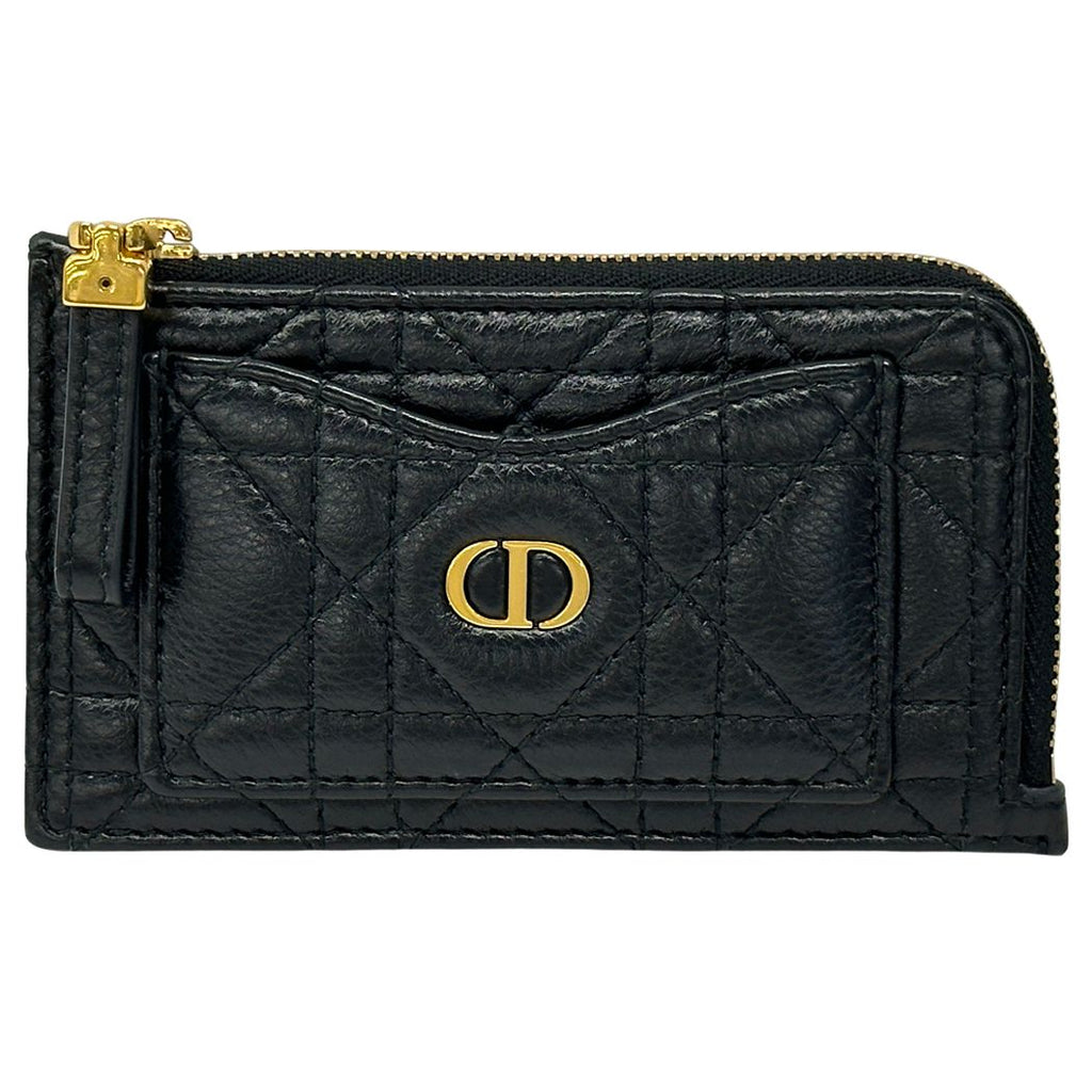 Dior Wallet Coin Case Leather Calo Cosmos Zip Card Holder Black Gold Compact