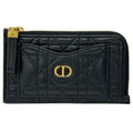 Dior Wallet Coin Case Leather Calo Cosmos Zip Card Holder Black Gold Compact