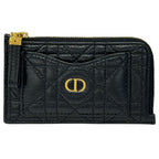 Dior Wallet Coin Case Leather Calo Cosmos Zip Card Holder Black Gold Compact